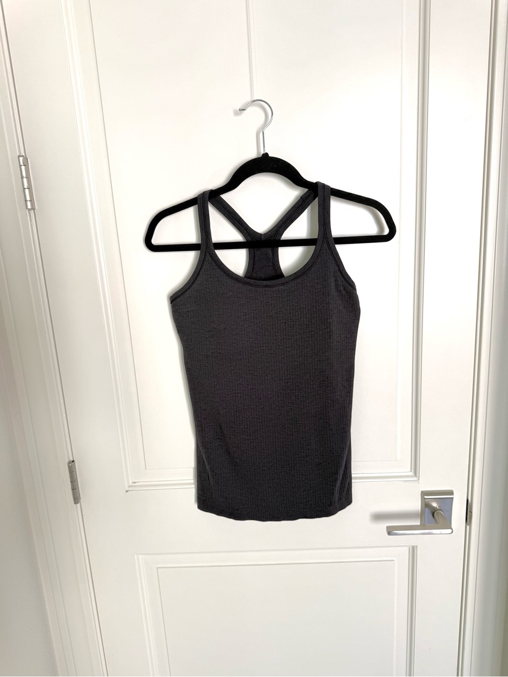 Lululemon Ebb to Street Black Dark Grey Razorback Tank Top Built in Bra Size 8